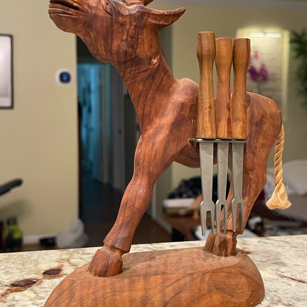 Handcrafted Wooden Bull Knife Holder.